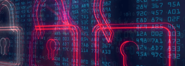 neon graphic showing locks that represent digital security
